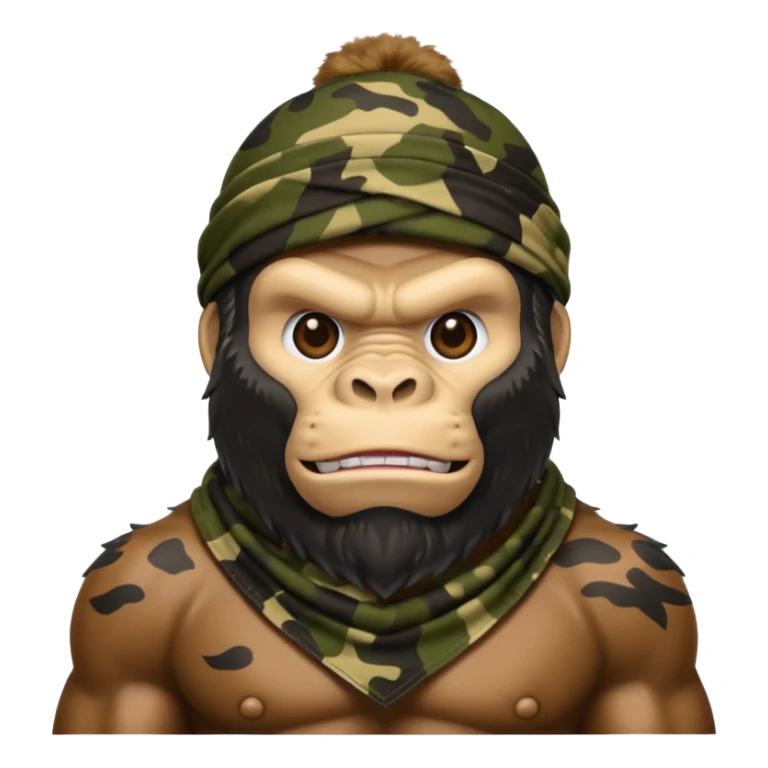 King Kong  emojie wearing a camouflage bandana sticker