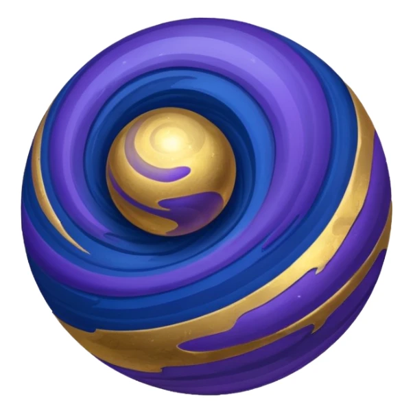 Mercury planet emoji, metallic-looking sphere with swirling shades of deep blue, gold, and purple, highlighting rough terrain sticker