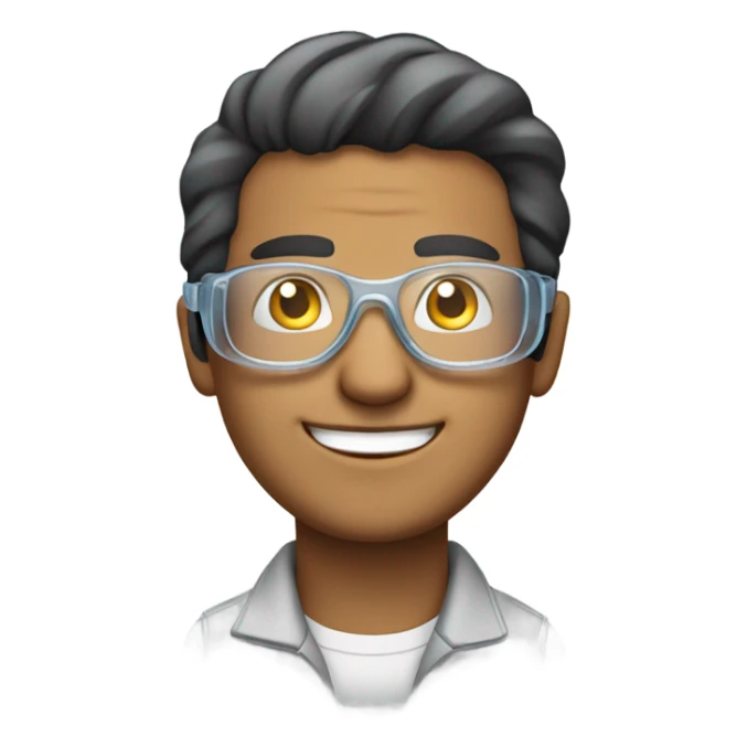 face of latin american man smiling with clear protective and work protection goggles glasses sticker