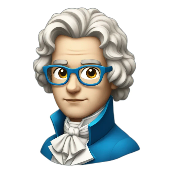 closeup of a young beethoven with blue glasses sticker