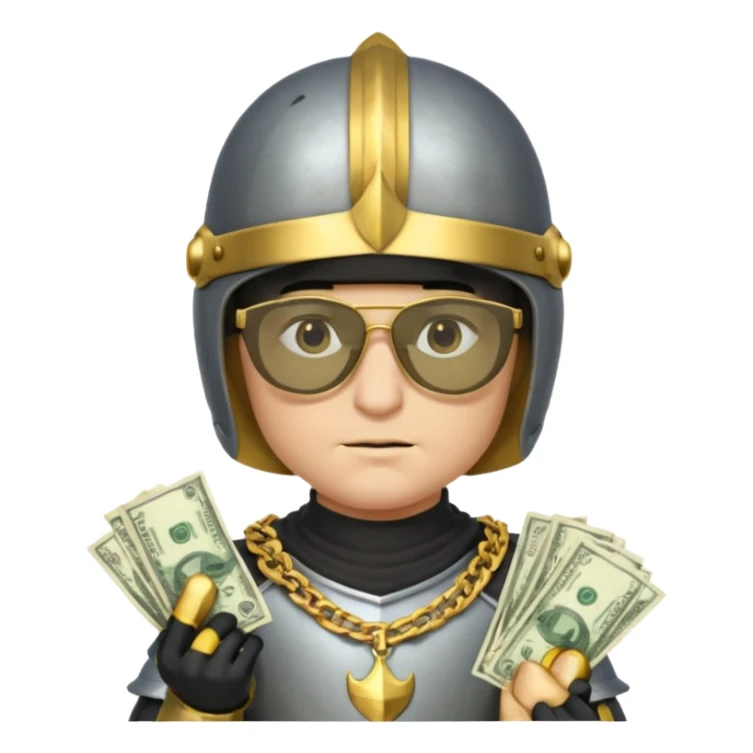 Knight with helmet gold chain dark glasses money sticker