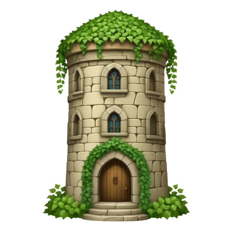 A medieval tall round tower covered in ivy vines. sticker