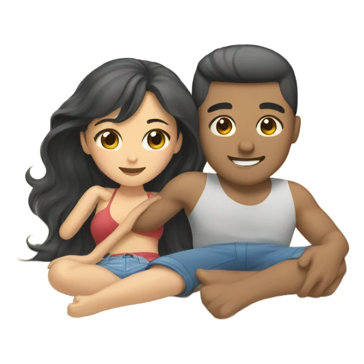 asian girl laying on the beach with american boyfriend sticker