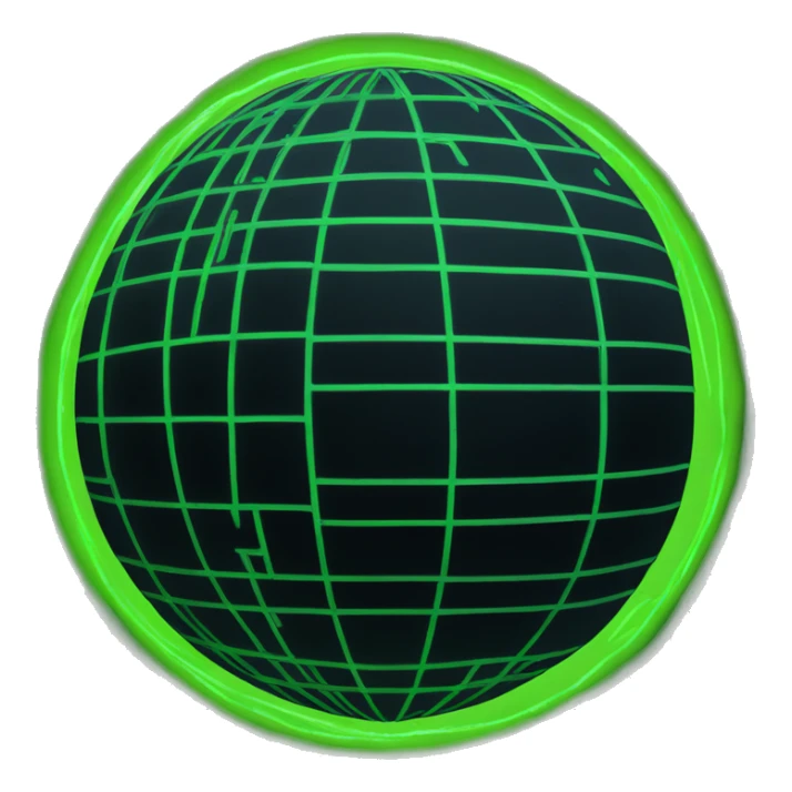 imagine a neon green globe with lines in the shape of a sphere with a black background with lines only on the sphere sticker