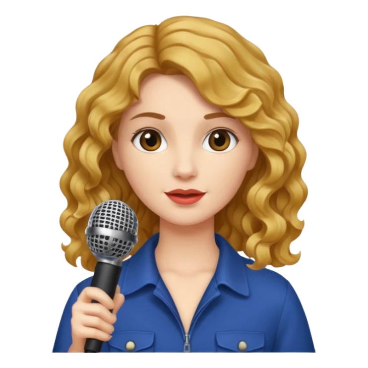 rubia con pelo ondulado y un microfono en la mano sticker