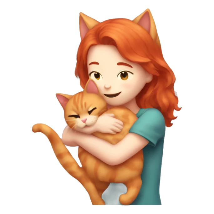cute red haired cat girl giving a hug to chat sticker
