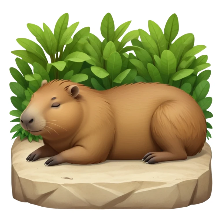 cinematic-Sleeping capybara-realistic-full-body-on-standing-emoji,-plump-and-relaxed-body-soaking-in-the-warm-sun,-short-brown-fur-slightly-ruffled,-head-tilted-dramatically,-calm-expressive-eyes-exuding-serene-wisdom,-simplified-yet-realistic sticker