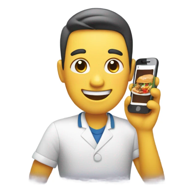 happy person showing food on a smartphone  sticker