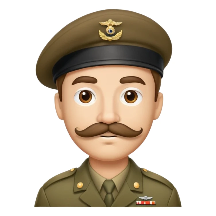 Military soldier with a curled mustache and beret sticker