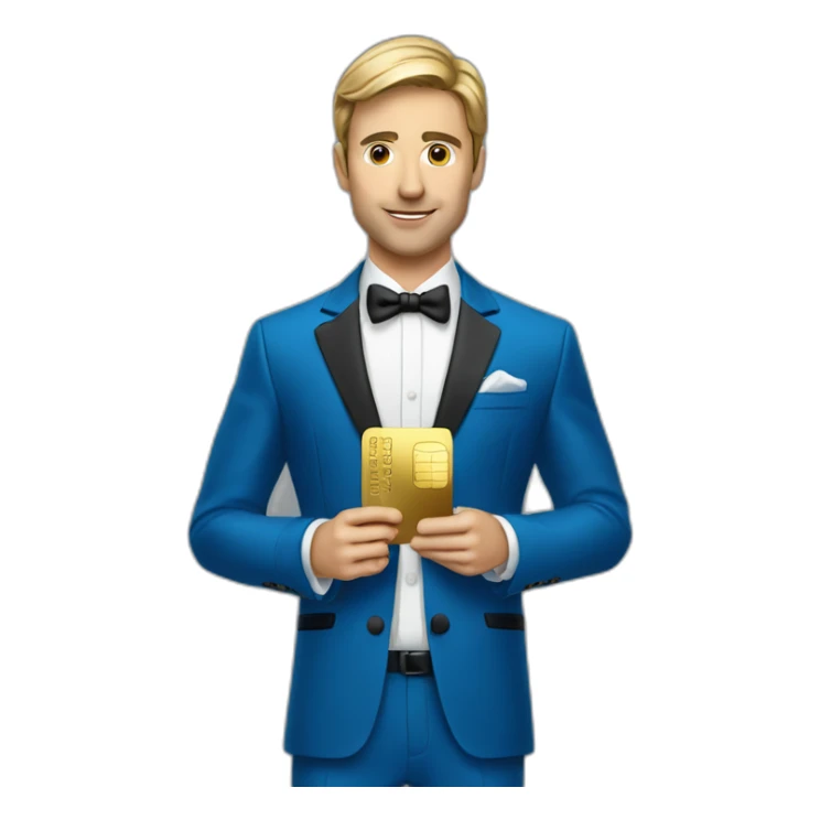 Posh-man-with-blue-suit-holding-gold-credit-card sticker