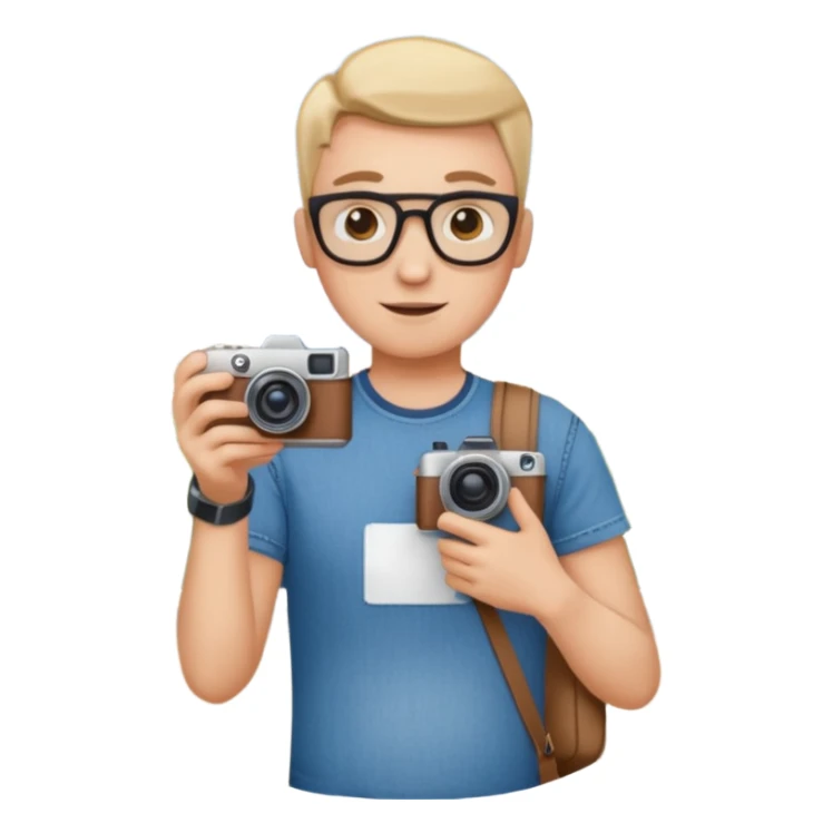 a tourist in europe holding a camera not wearing khaki sticker