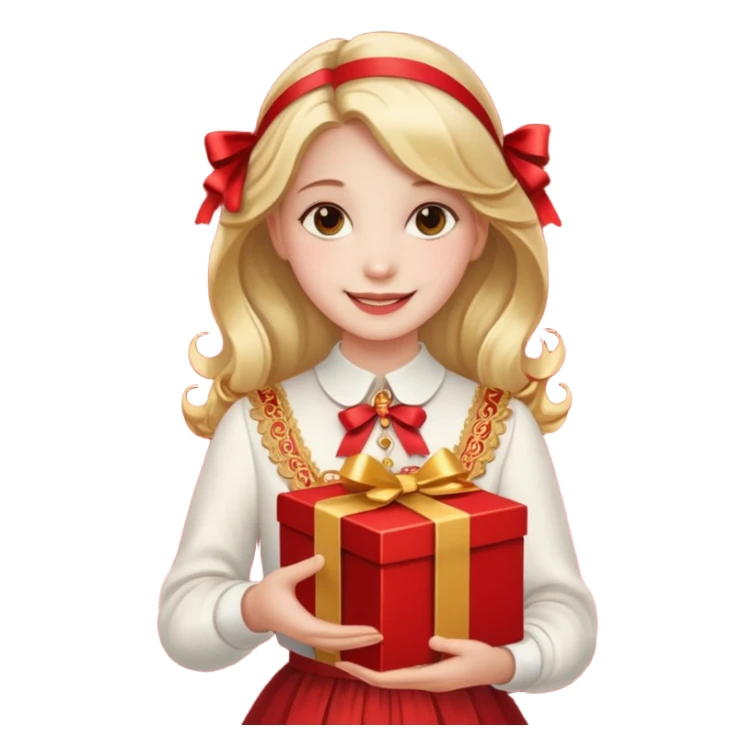 A smiling girl holding a beautiful box in her hand sticker