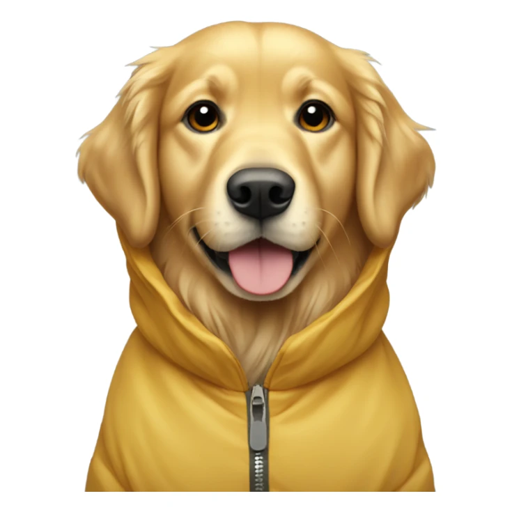 Golden retriever wearing a parka sticker