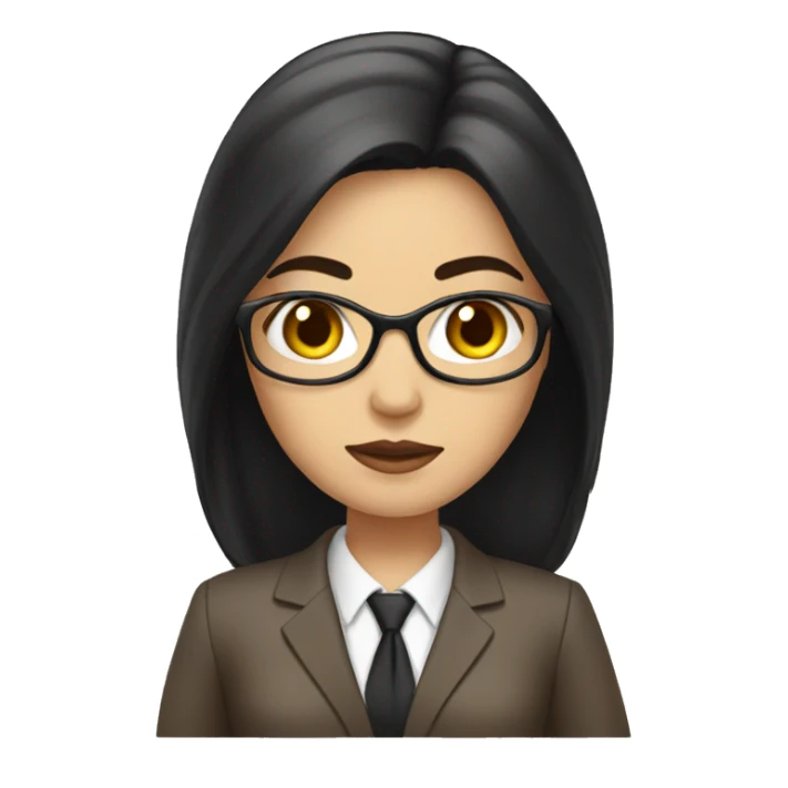 Female defense attorney with long black hair with brown suit sticker