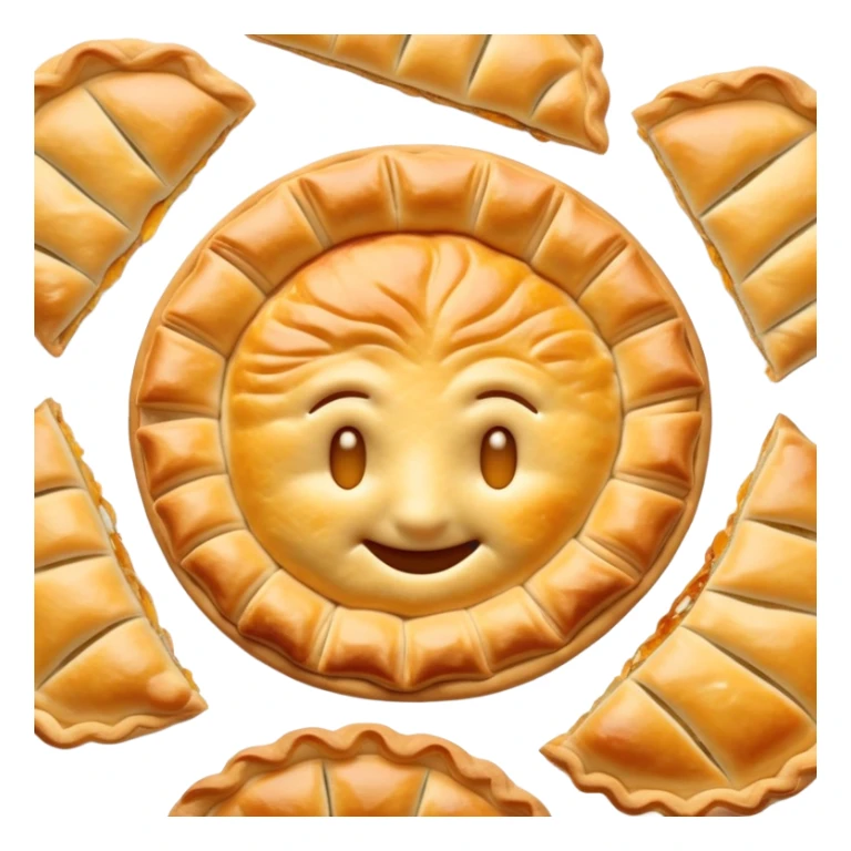 cinematic-realistic-flat burek-sa-sirom-dish-emoji,-showcasing-a-flaky-pastry-filled-with-cheese-rendered-with-crisp-textures-and-appetizing,-warm-lighting.  sticker