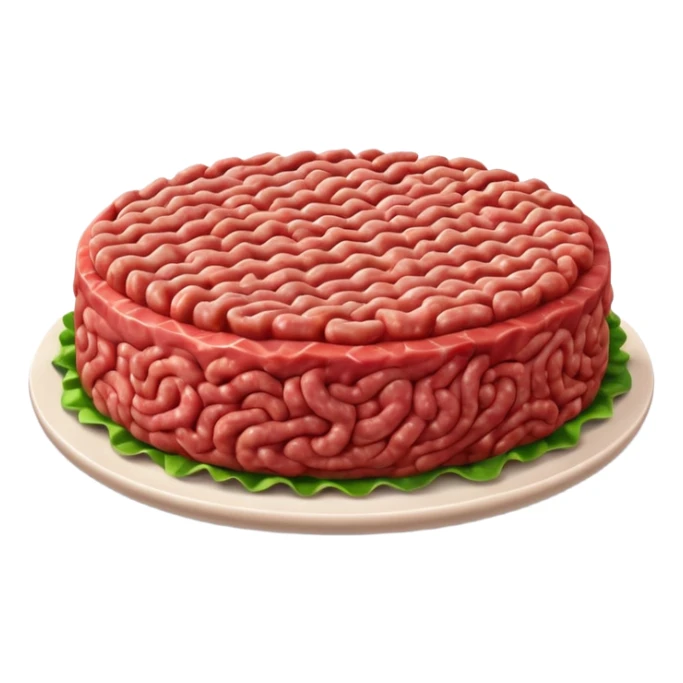 raw ground meat object icon, fresh minced beef, 3D cartoon, mobile game icon style, clean background, soft shadow, no text, no watermark sticker
