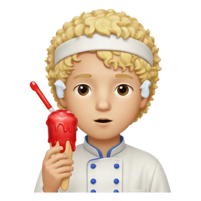 boy blonde curly hair, chef, eating ice pop sticker