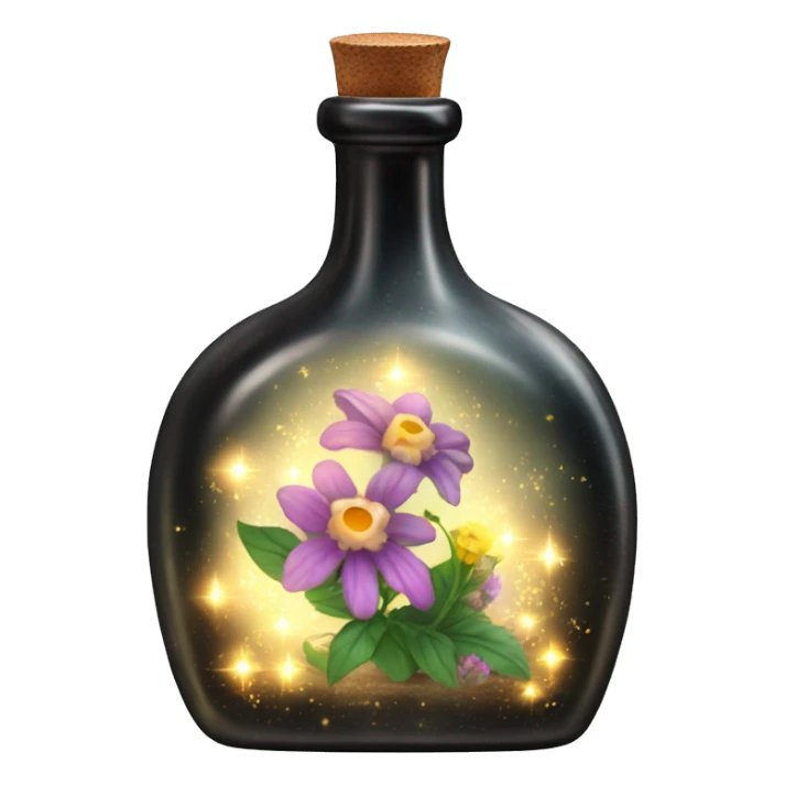 Black magic fairy light sparkling old Antique bottle with poison and with herbal and flowers sticker
