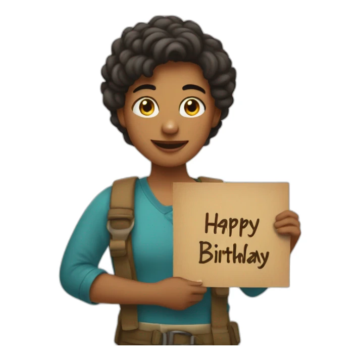 Person holding a sign that says “Happy Birthday Priya” sticker