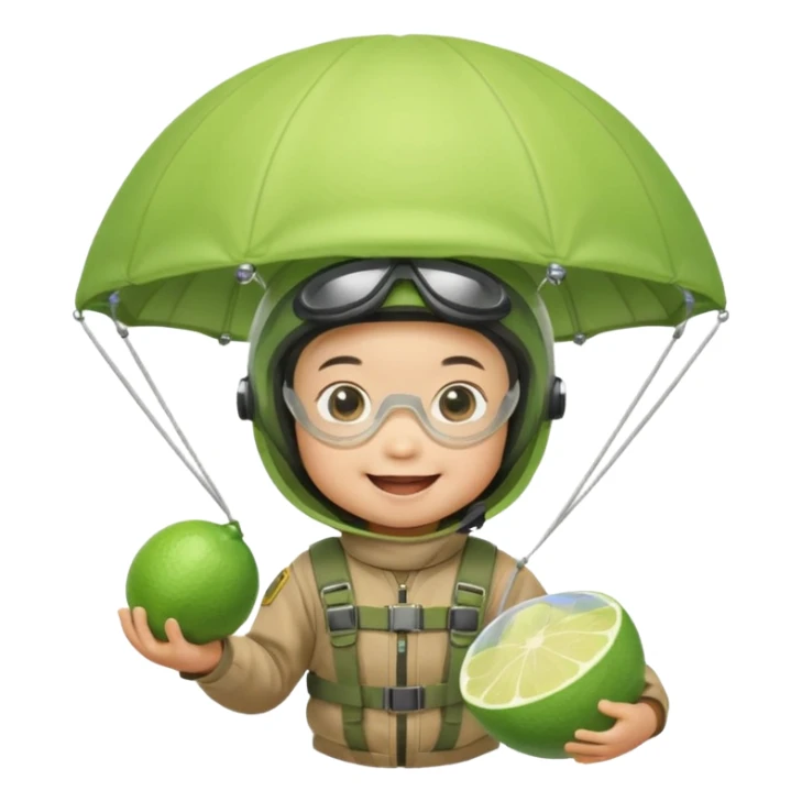 Skydiving asian baby with parachute and UFO lime sticker