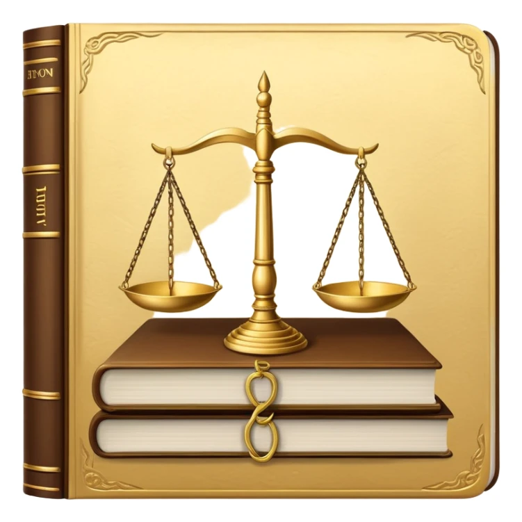 law textbook, thick book with scales of justice on the cover sticker