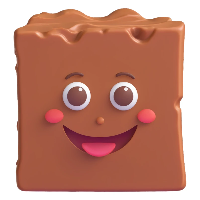 a piece of brown fudge smiling, simple and cute sticker