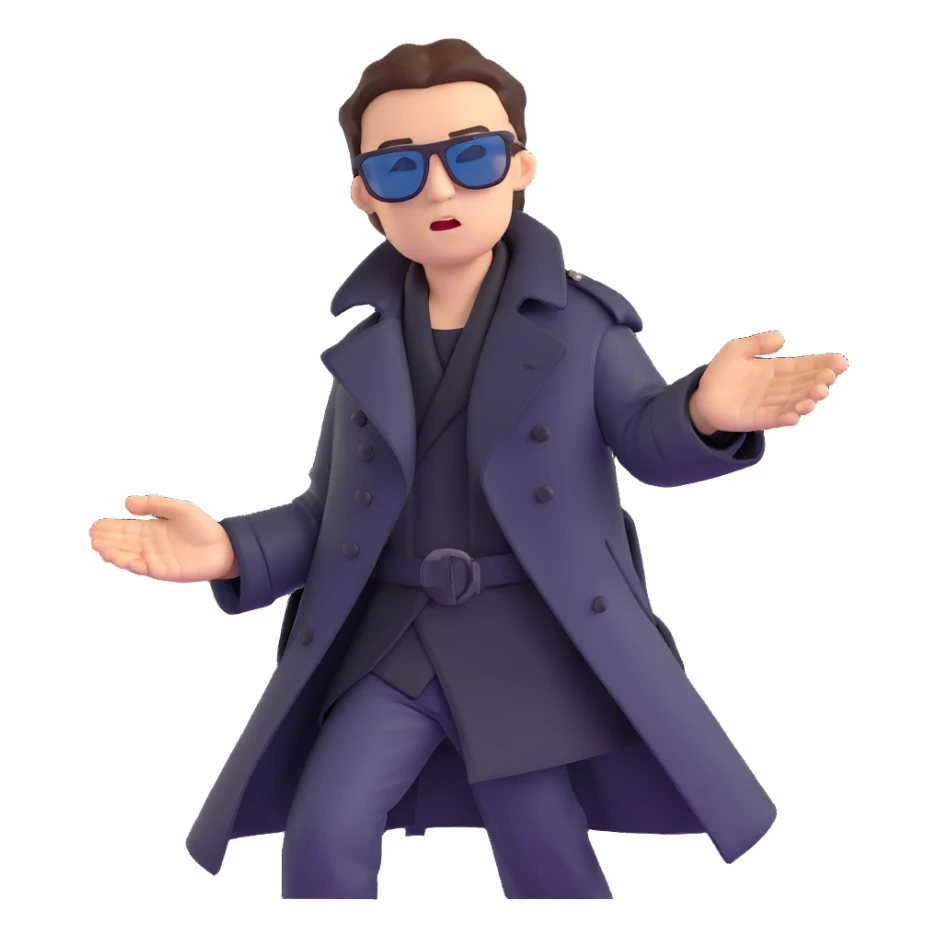Neo dodging bullets in bullet time, wearing black trench coat and sunglasses sticker