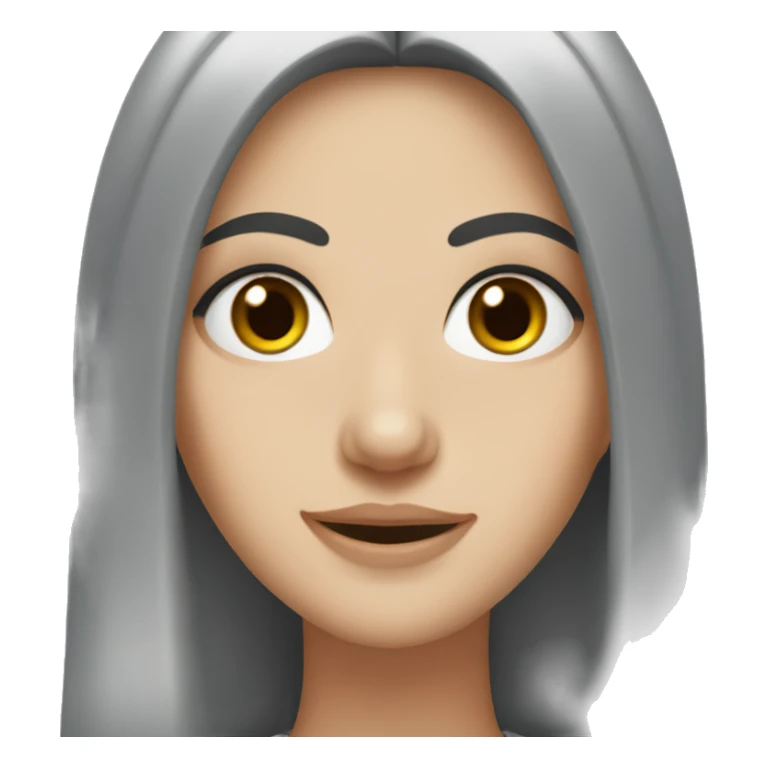 White girl, black hair, hazel eyes, wearing grey sweater  sticker