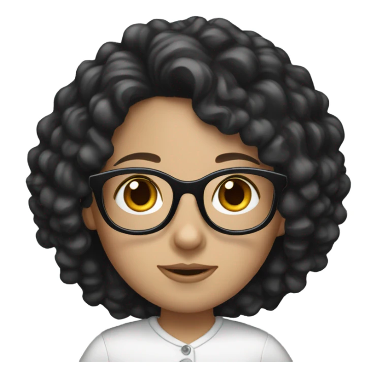 A white girl with black long curly hairs and glasses sticker