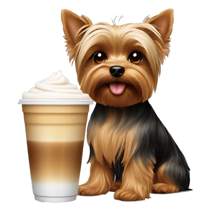 Yorkie dog with iced coffee sticker