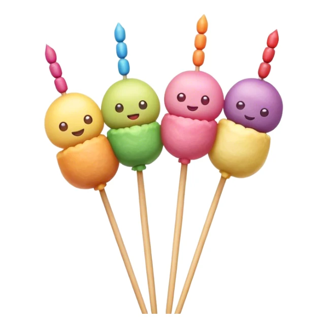 Dango Cinematic Realistic Dango Dessert Emoji, depicted as a skewer holding three colorful rice dumpling balls in different hues, rendered with delicate textures and soft, inviting lighting. sticker