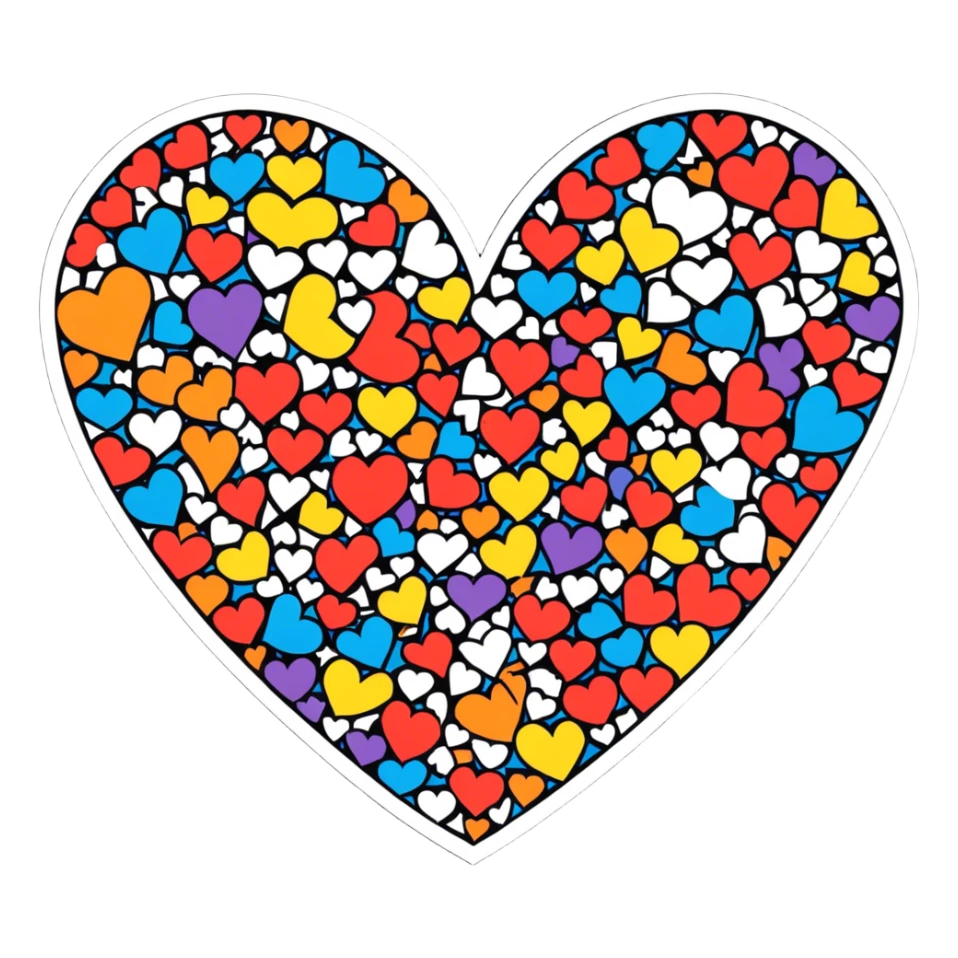 Lot of colourful small hearts in one big heart sticker