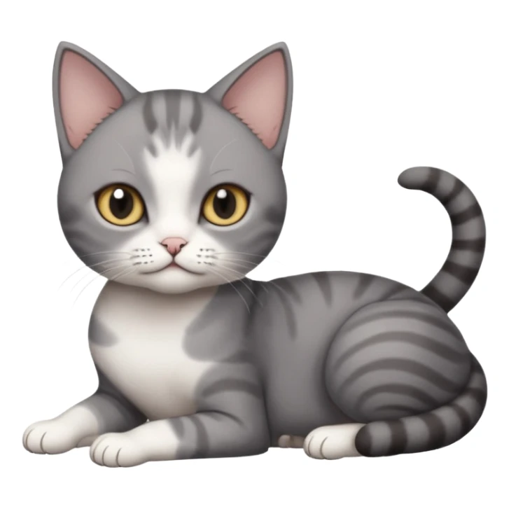 full body tiny short hair dark grey and white cat with white front legs anh azel eyes lying down sticker