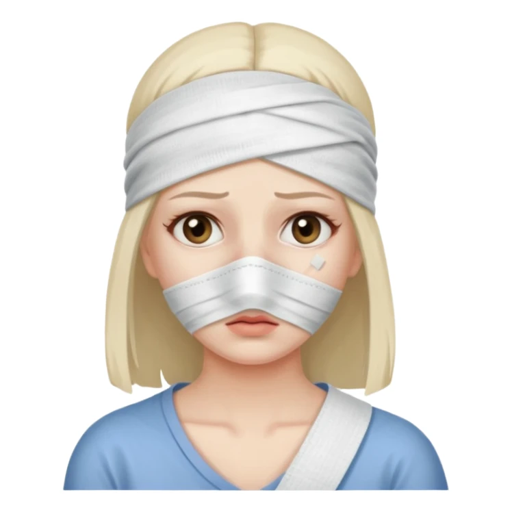 Sick woman with bandage around her face sticker