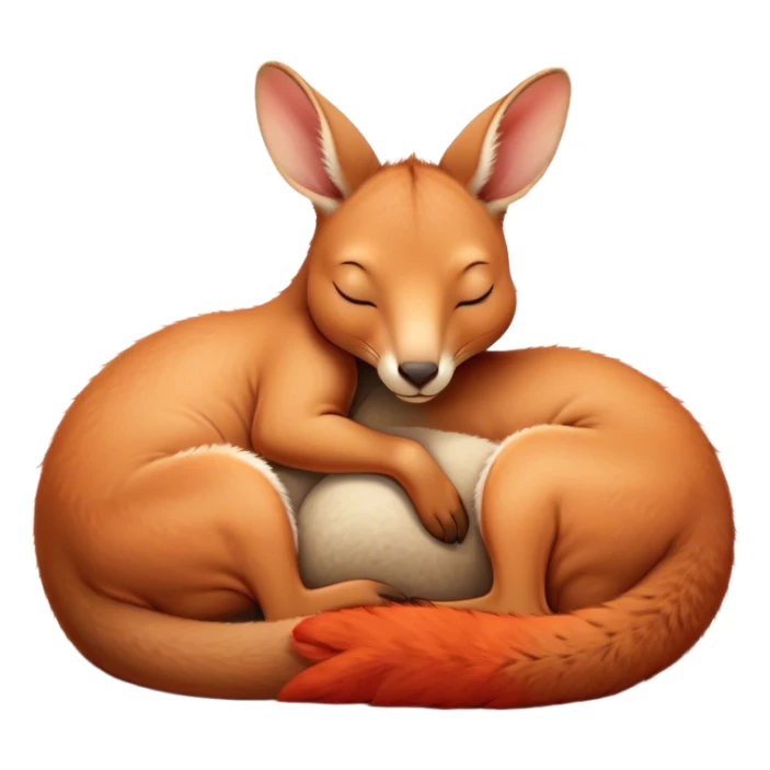 Meme-Worthy Cute Sleeping Kangaroo Portrait Emoji, Head resting peacefully with a contented smile, showcasing a robust build and a luxuriously soft red-orange fur, eyes shut in a serene, restful nap, Simplified yet hilariously adorable features, highly detailed, glowing with a soft, drowsy light, high shine, relaxed and utterly lovable, stylized with an air of playful laziness, bright and heartwarming, soft glowing outline, capturing the essence of a comically sleepy kangaroo, so meme‐worthy it feels like it could instantly become the next viral sensation of adorable slumber! sticker