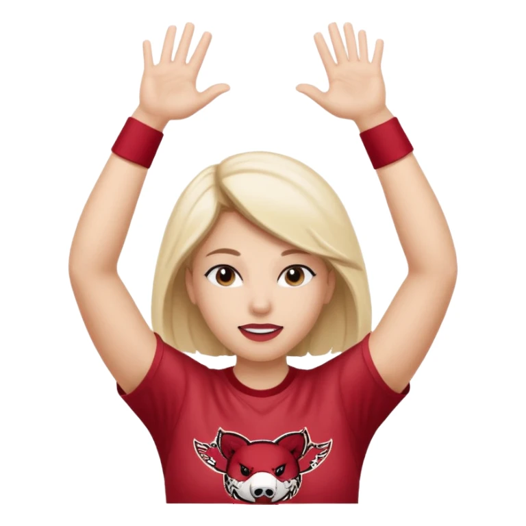 Arkansas razorbacks female fan with hands raised over head sticker