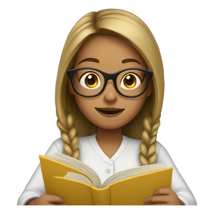 A girl with glasses is reading a book sticker