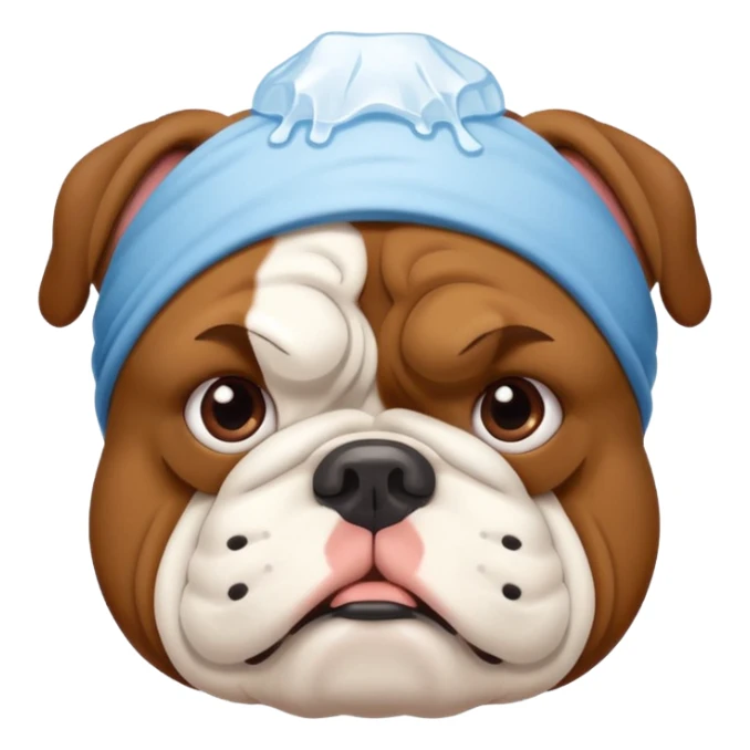 Bulldog with an ice pack on his head sticker