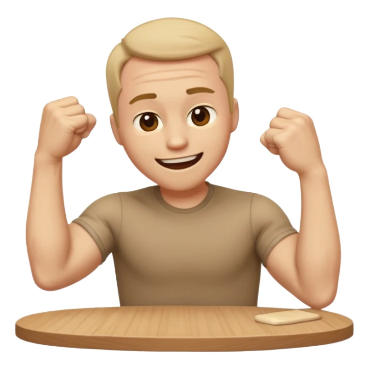 create a old style animated emoji with man leaning with forhead on left arm while hitting table repeatedly with right hand fist while laughing really hard so body shaking sticker