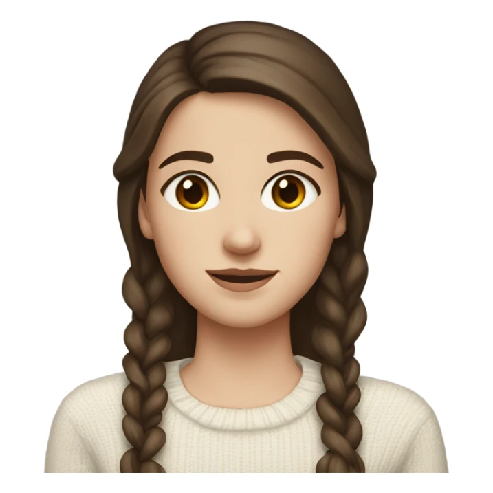 A brunette white girl with brown eyes and a white sweater sticker