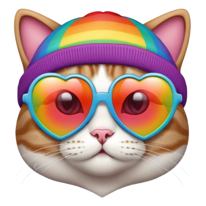 cat wearing a rainbow beanie and heart-shaped sunglasses sticker