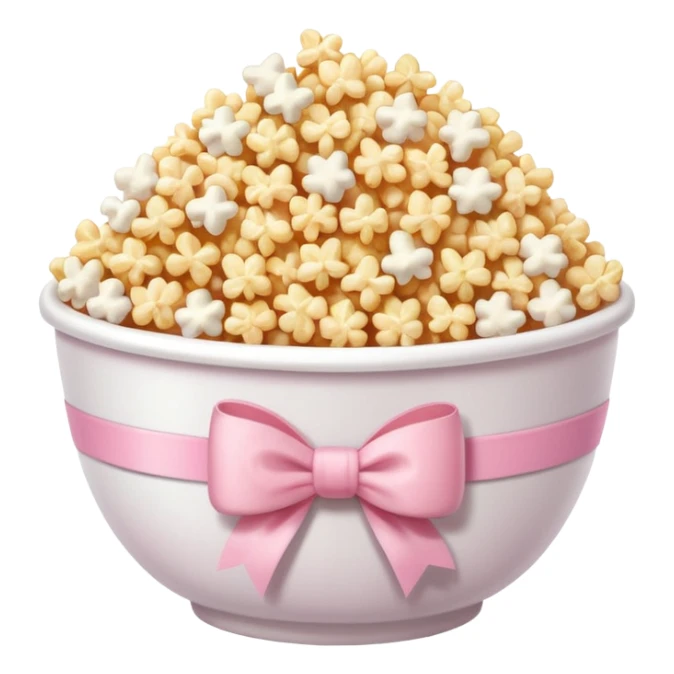 popcorn soft texture in white bowl with pink pastel bow not on top sticker