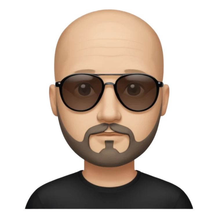 Bald man, wearing black fashion sunglasses, goatee beard sticker