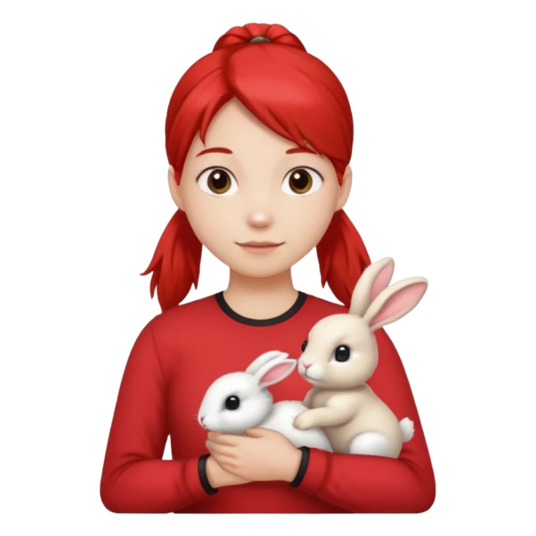 white bunny, pet lover, red shirt, pony tail. sticker