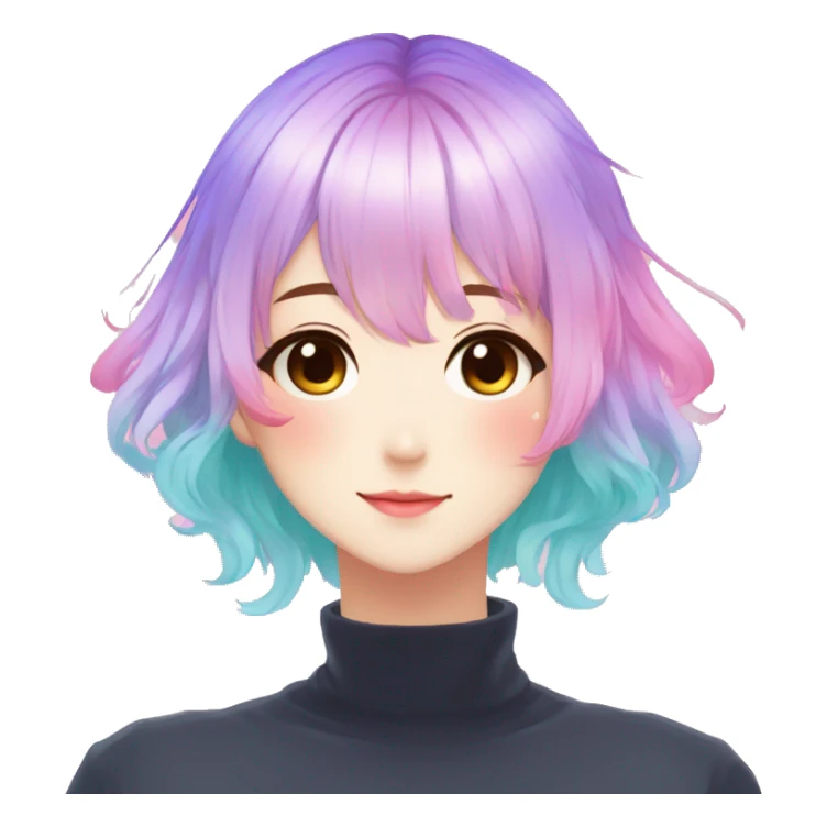 Gorgeous anime style shojo character with blushing face aesthetic and pretty colorful shiny gradient pastel hair trending style sticker