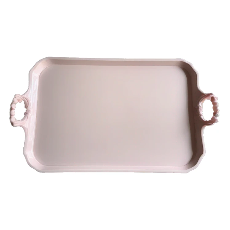 Light pink glass serving tray with handles, shabby chic style sticker