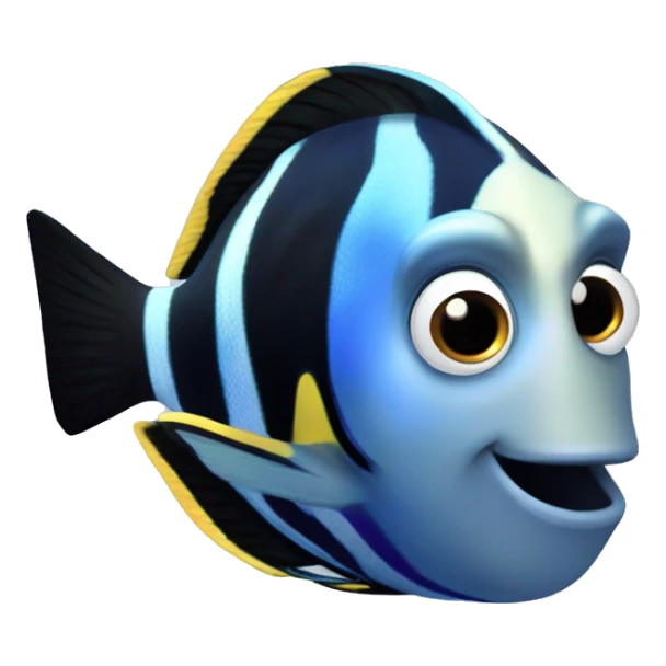 a marine fish named Blue Tang Fish focus on its coloration.  It looks like Dory in movie Finding Nemo sticker