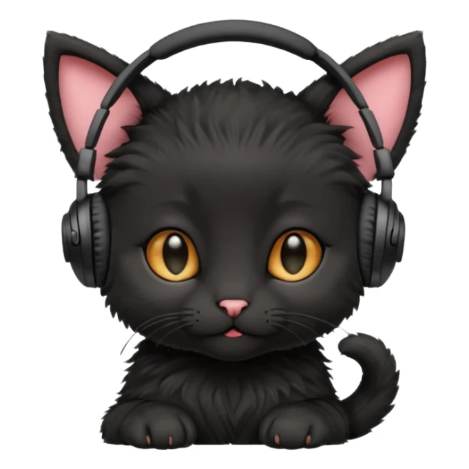 sweet black kitten in headphones sticker