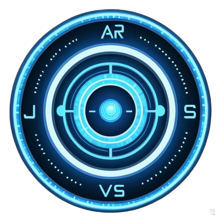 A circular blue holographic interface made of concentric rings, glowing tick marks, and data arcs, with the text “J.A.R.V.I.S.” centered, resembling a futuristic digital HUD floating in space. sticker