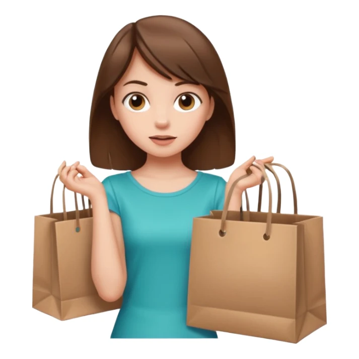 Cozy girl looking left and right between two shopping bags, playful puzzled expression — can’t decide between two options sticker